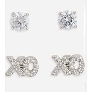 Nadri Heart Breaker Pave Stud Earring Set Posts 18K Gold Plate Cubic Zirconia